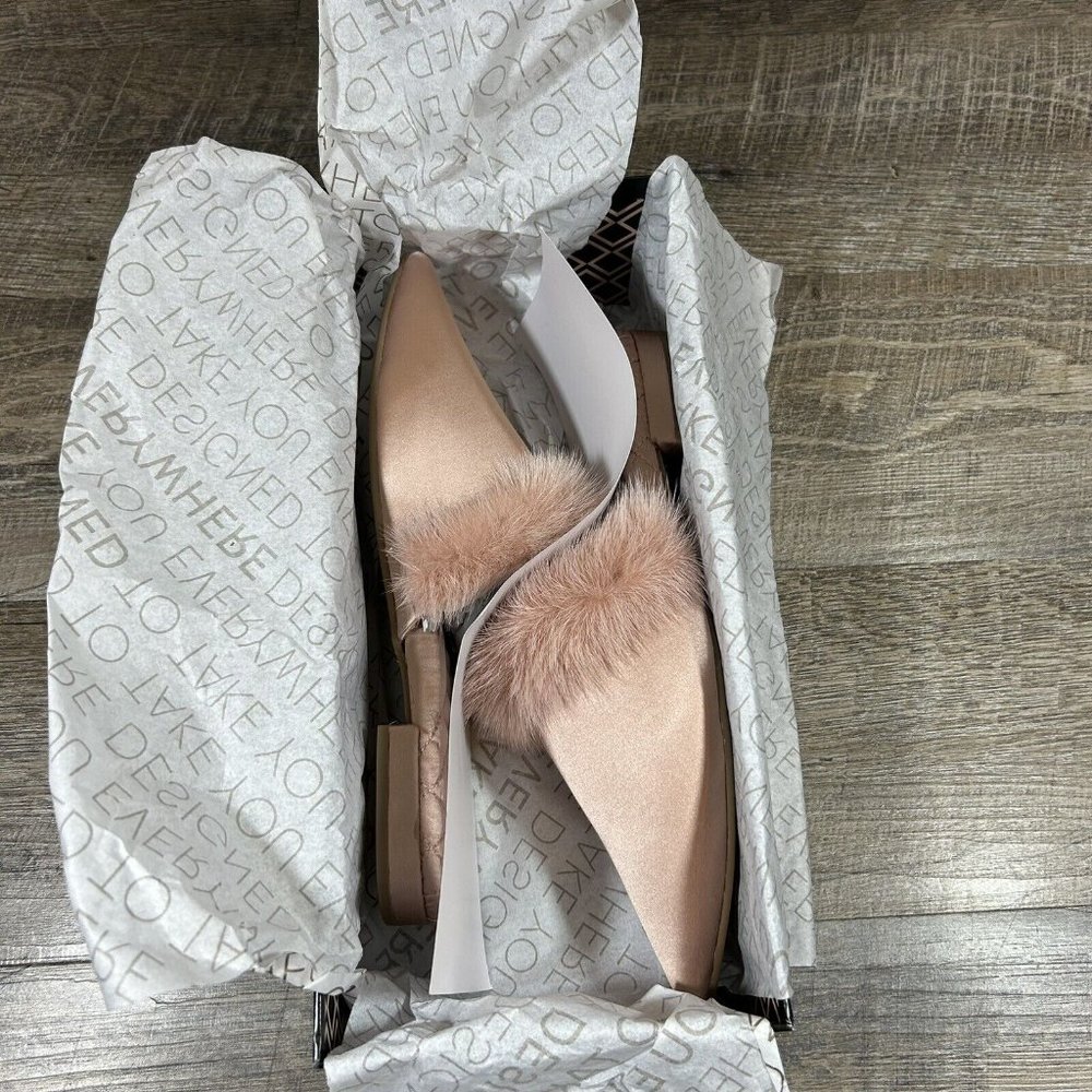 Birdies The Dove Fur Cuff Slip On Slide Slipper French Rose Mules Flats Size 6.5 - Picture 10 of 11